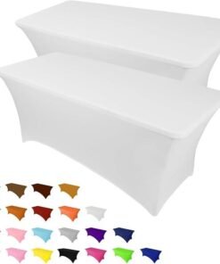 6FT Spandex Tablecloth 2 Pack, Fitted Stretch Table Cover for Rectangle Tables, Wrinkle-Free Tight Fit Table Cloth for Party, Wedding, Banquet, Trade Show, Cocktail, Birthday, Festival