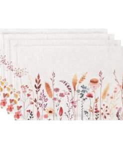 Heat Faux Linen Burlap Placemat Set of 4,12x18 Inch,Washable Place Mats for Holiday Party Kitchen Dining Table Decor