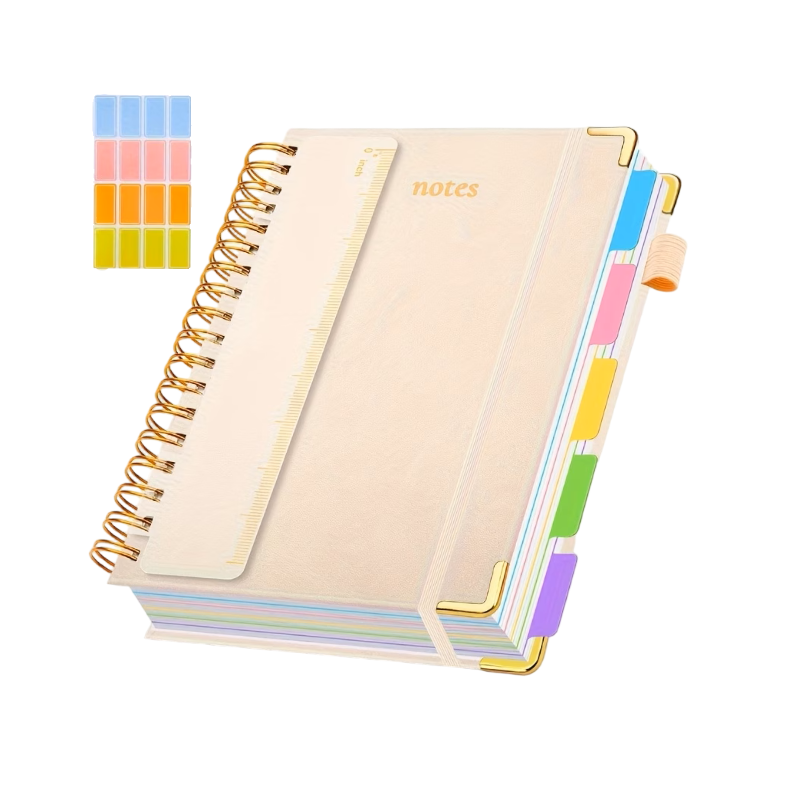 Custom A5 PU Hardcover Spiral Notebook with Colorful Dividers