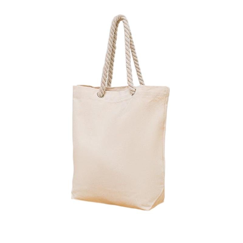 Blank Natural Cotton Canvas Tote Bag with Thick Rope Handles, Reusable Plain Open Top Shopping Bag for DIY Custom Logo Printing, Grocery, Beach & Daily Use