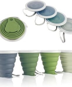 Silicone Collapsible Travel Cup - Silicone Folding Camping Cup with Lids - Expandable Drinking Cup Set - Portable, Graduated [9.22oz]