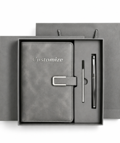 Custom Premium PU Leather Notebook Gift Set – A5 Lined Journal, Metal Pen, Luxury Gift Box & Gift Bag