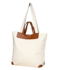 Personalized Canvas Tote Bag, Customizable Cotton Shoulder Bag with Leather Trim, Reusable Grocery & Shopping Tote for Women, Custom Logo Gift Bag