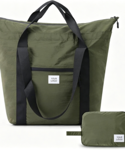 Custom Logo Packable Foldable Tote Bag, Self-Stowing Into Small Pouch Lightweight Nylon Travel Carry Bag
