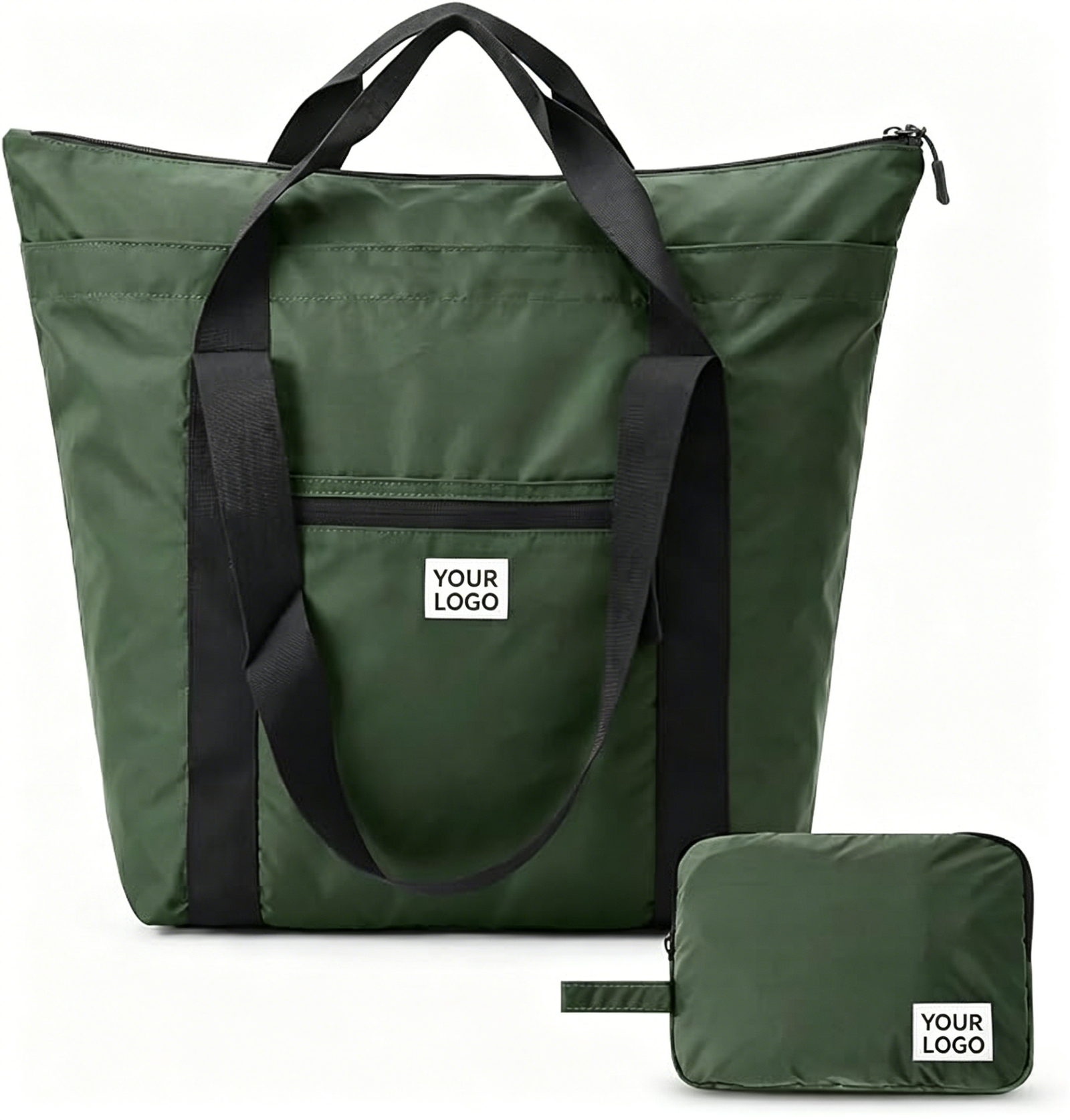 Custom Logo Packable Foldable Tote Bag, Self-Stowing Into Small Pouch Lightweight Nylon Travel Carry Bag - Image 3