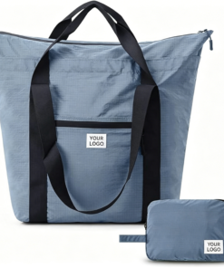 Alternative view of Custom Logo Packable Foldable Tote Bag, Self-Stowing Into Small Pouch Lightweight Nylon Travel Carry Bag
