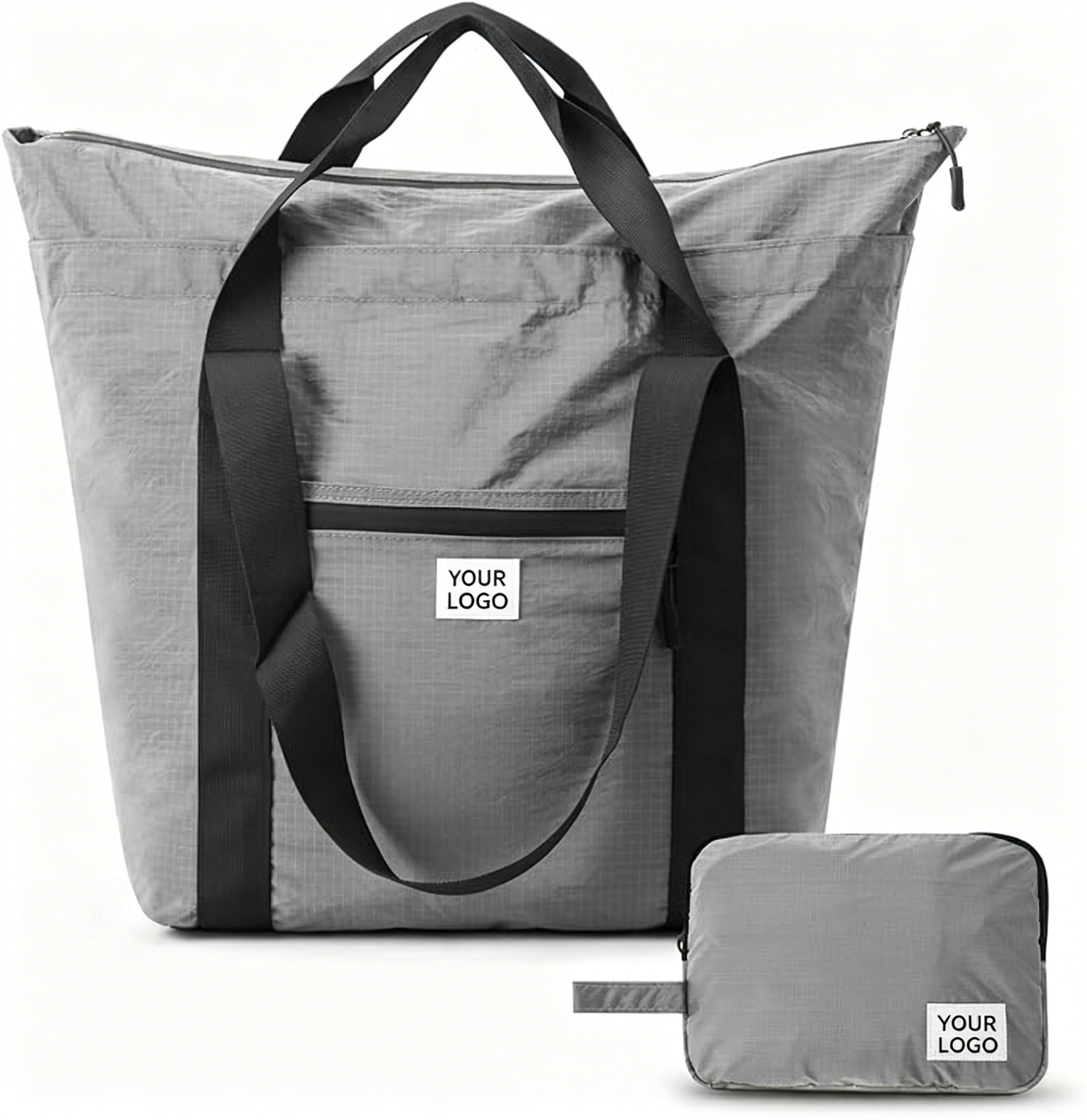 Custom Logo Packable Foldable Tote Bag, Self-Stowing Into Small Pouch Lightweight Nylon Travel Carry Bag - Image 4