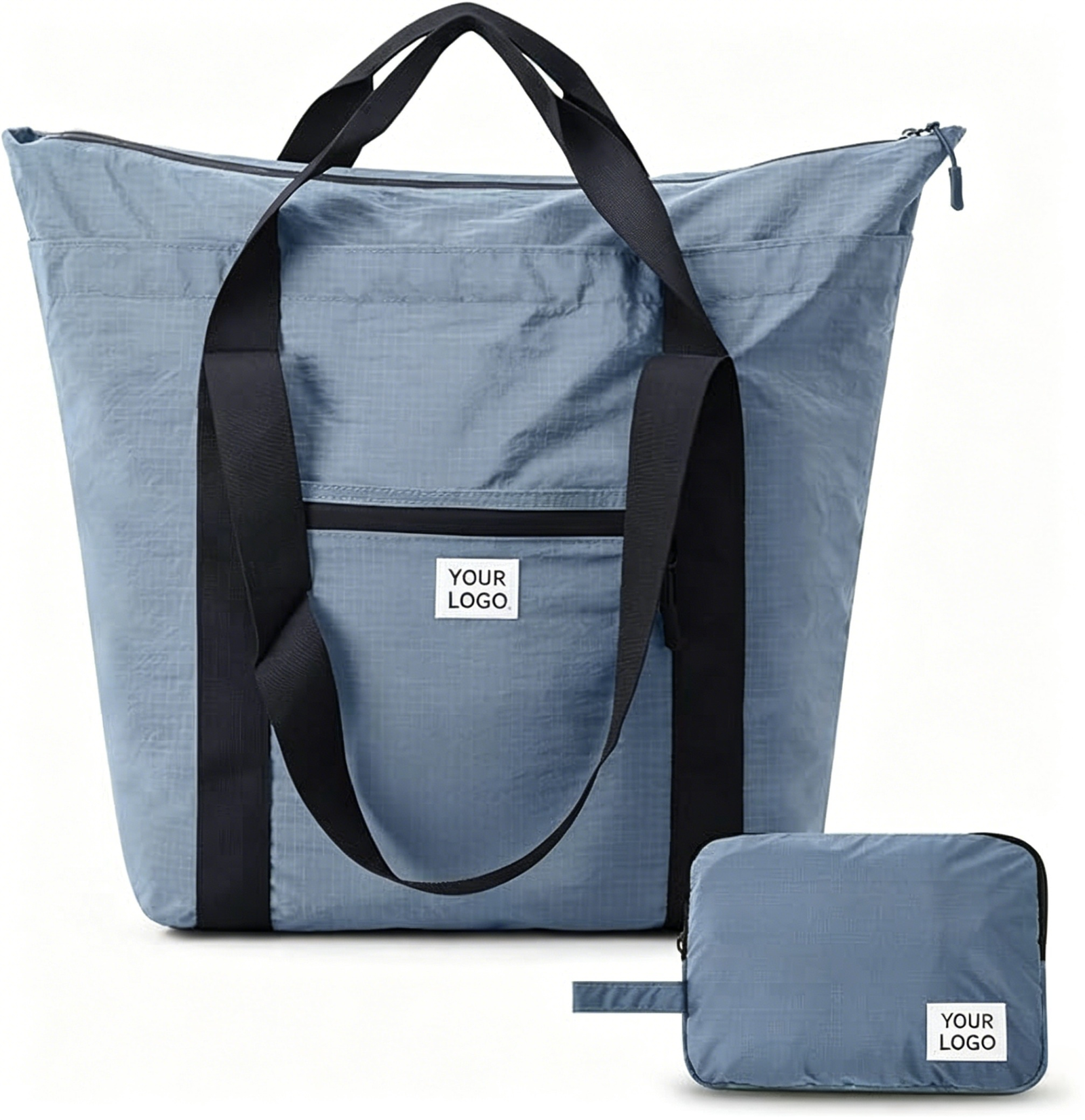 Custom Logo Packable Foldable Tote Bag, Self-Stowing Into Small Pouch Lightweight Nylon Travel Carry Bag - Image 2