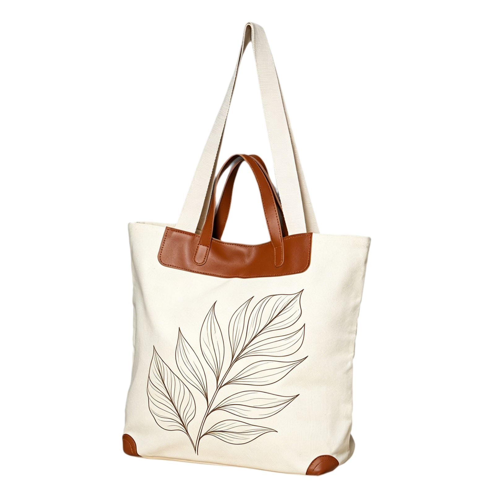 Personalized Canvas Tote Bag, Customizable Cotton Shoulder Bag with Leather Trim, Reusable Grocery & Shopping Tote for Women, Custom Logo Gift Bag - Image 3