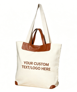 Alternative view of Personalized Canvas Tote Bag, Customizable Cotton Shoulder Bag with Leather Trim, Reusable Grocery & Shopping Tote for Women, Custom Logo Gift Bag