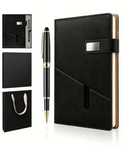 Custom Premium PU Leather Notebook Gift Set – A5 Lined Journal, Metal Pen, Luxury Gift Box & Gift Bag