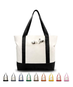 Canvas Tote Bag with External Pocket & Top Zipper Closure, Reusable Grocery Shopping Bag for Daily Essentials