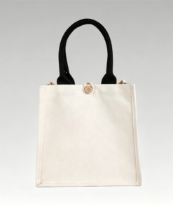 Customizable Canvas Tote Bag with Wooden Button Closure, Blank Reusable Grocery Bag with Black Handles, Perfect for DIY, Events , Personalized Gifts