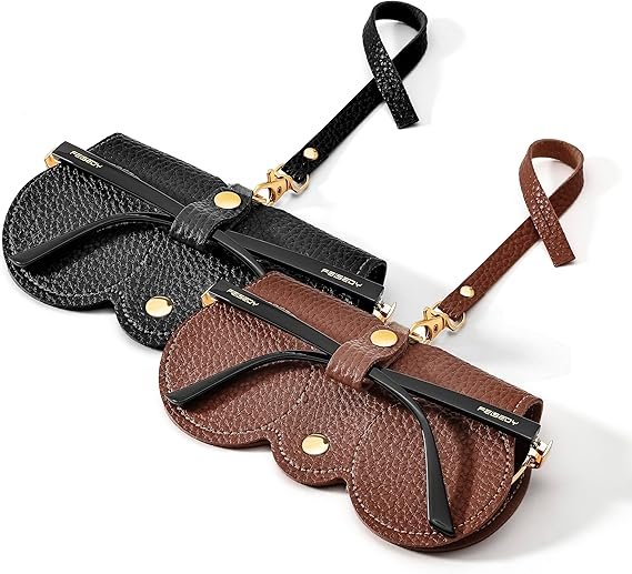 Soft Leather Sunglass Bag, Holder Eyeglasses Case, Portable Glasses Pouch With Button Clip Wrist Strap - Image 10