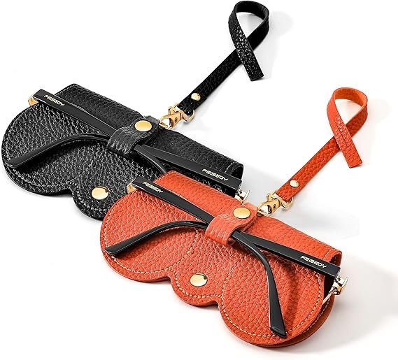 Soft Leather Sunglass Bag, Holder Eyeglasses Case, Portable Glasses Pouch With Button Clip Wrist Strap - Image 9