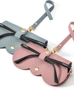 Soft Leather Sunglass Bag, Holder Eyeglasses Case, Portable Glasses Pouch With Button Clip Wrist Strap
