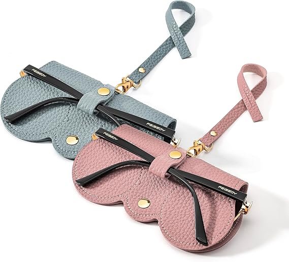 Soft Leather Sunglass Bag, Holder Eyeglasses Case, Portable Glasses Pouch With Button Clip Wrist Strap