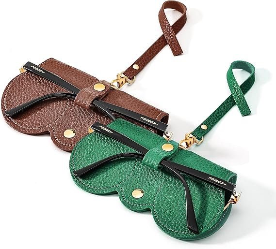 Soft Leather Sunglass Bag, Holder Eyeglasses Case, Portable Glasses Pouch With Button Clip Wrist Strap - Image 5