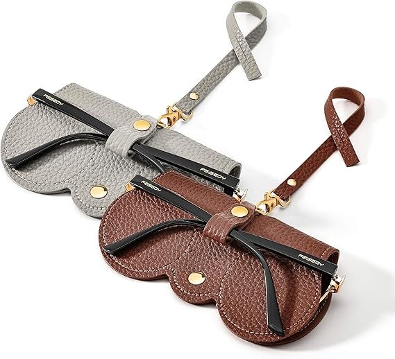 Soft Leather Sunglass Bag, Holder Eyeglasses Case, Portable Glasses Pouch With Button Clip Wrist Strap - Image 4
