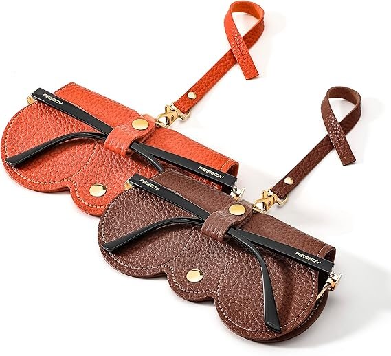 Soft Leather Sunglass Bag, Holder Eyeglasses Case, Portable Glasses Pouch With Button Clip Wrist Strap - Image 3
