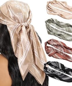 Custom Mini  Bandana, 35×35CM Soft Silk Like Square Head Scarf, Minimalist Logo Printed Hair Scarf, Multi-Functional Fashion Bandanas for Men Women Daily Street Wear & Gifts