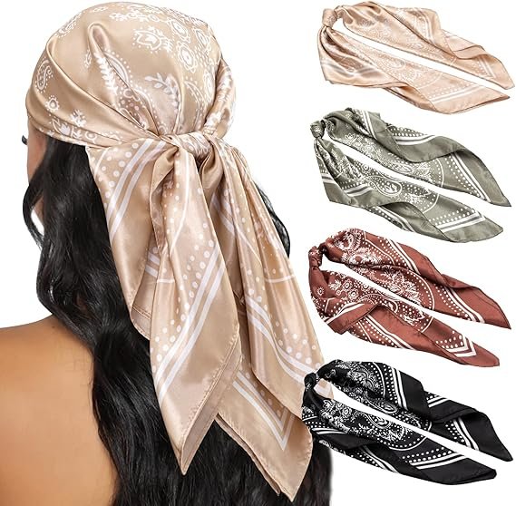 Custom Mini Bandana, 35×35CM Soft Silk Like Square Head Scarf, Minimalist Logo Printed Hair Scarf, Multi-Functional Fashion Bandanas for Men Women Daily Street Wear & Gifts
