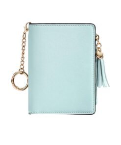 Women Mini PU Leather Wallet with Keychain, Tassel Zipper Coin Pocket Small Card Purse