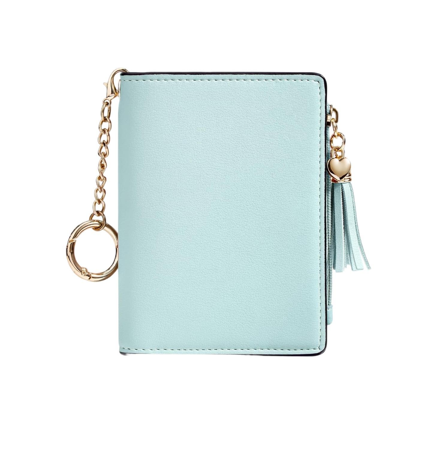 Women Mini PU Leather Wallet with Keychain, Tassel Zipper Coin Pocket Small Card Purse
