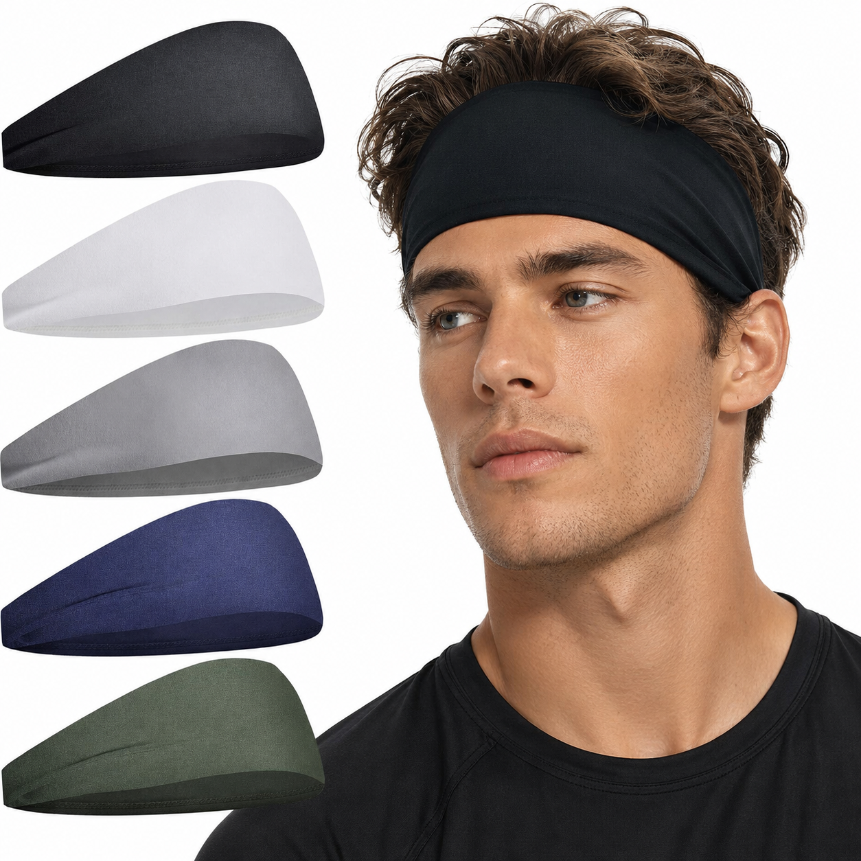 Custom Logo Sports Headbands for Men ,Multi Color Soft Stretch Sweat Hair Wraps, Personalized Non Slip Yoga Workout Headbands for Working Out, Travel
