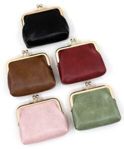 Alternative view of Women’s Small Coin Purse, Vintage PU Leather Change Purse, Rectangle Kiss Lock Coin Pouch, Pocket-Sized, Solid Color, Mini Coin Purse for Women