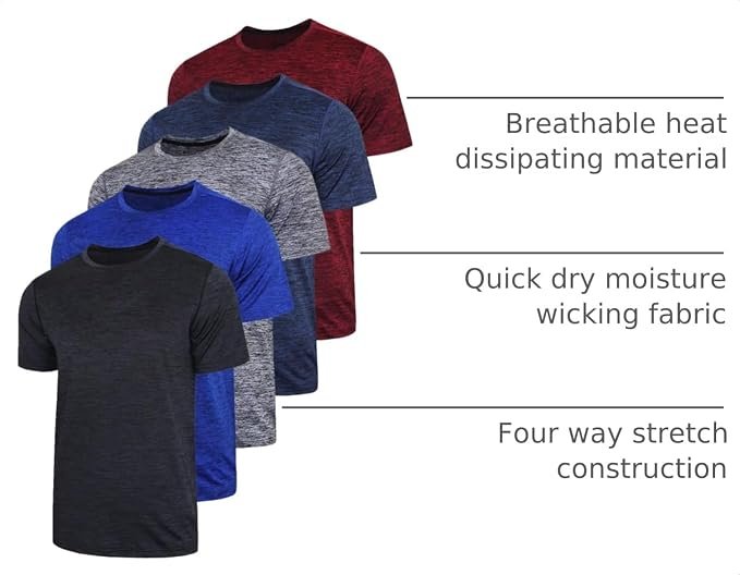 Men’s Active Quick Dry Crew Neck T Shirts | Athletic Running Gym Workout Short Sleeve Tee Tops - Image 5